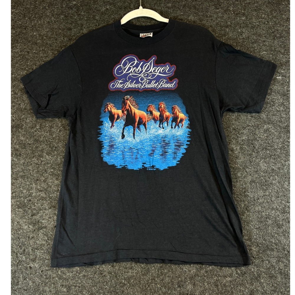 Vintage 90s Bob Seger The Silver Bullet Band Horse Graphic T-Shirt Black Large